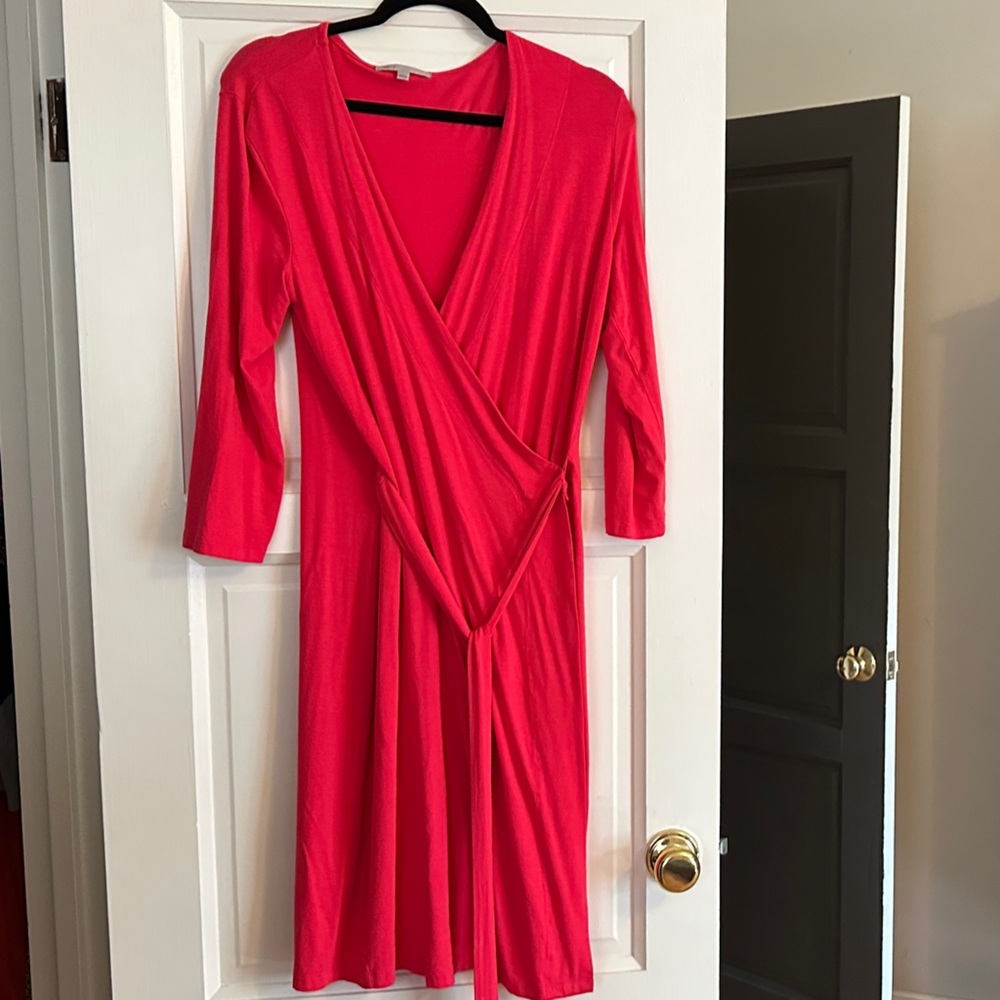 GAP Long Sleeve Wrap Dress in Bright Red